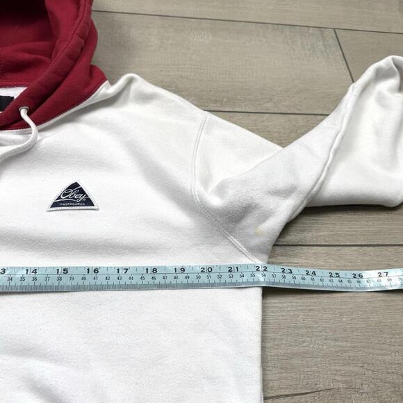 Obey Worldwide Pullover Hoodie White Red Hood Fleece Lined Men Sz M Y2K Relaxed - Picture 8 of 9